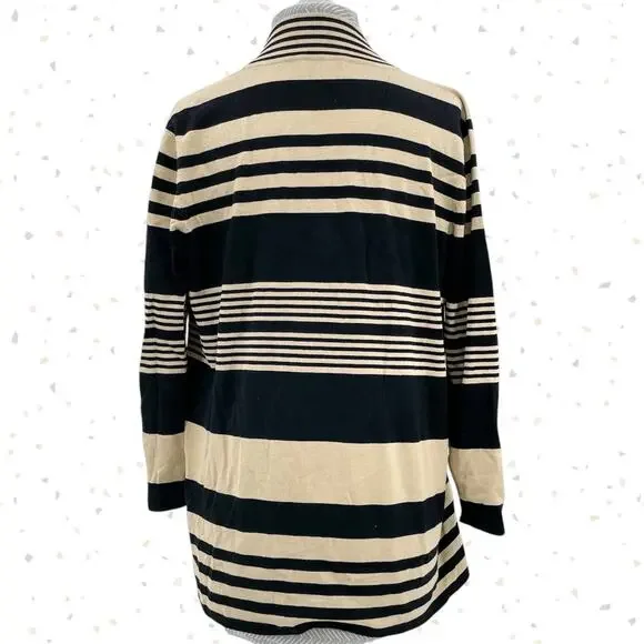Cable & Gauge Black Camel Striped Cardigan Open Front Sweater Silk Blend Size M - Picture 2 of 6